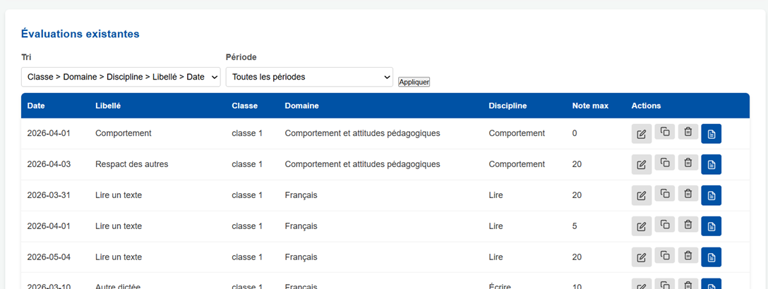 Encodage des évaluations dans l'application Bulletins.