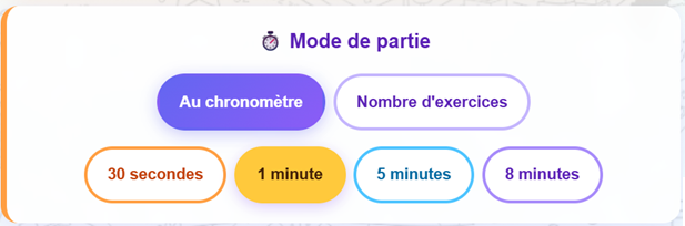 Boutons de durée pour le mode chronomètre.