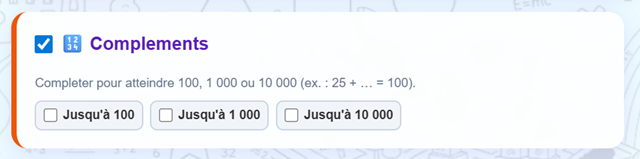 Paramètres des compléments.