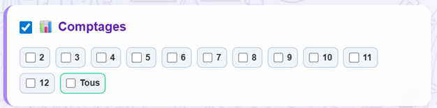 Paramètres des comptages.